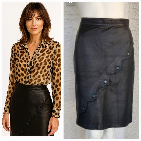 YVES SAINT LAURENT  VINTAGE‎ LEATHER SKIRT - Picture 1 of 7